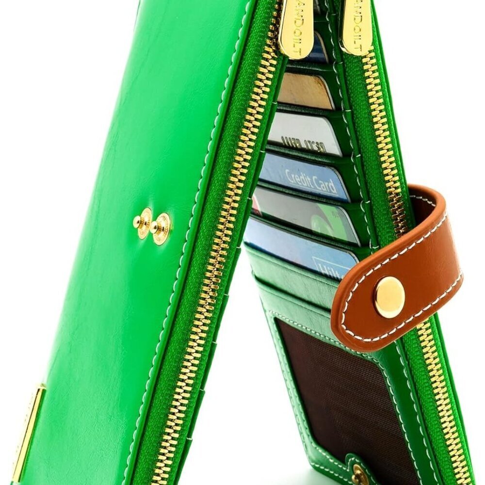 Women's Genuine Leather RFID Wallet with Zipper Cell Phone Pocket Capacity